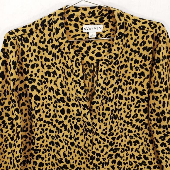 Ava & Viv Blouse Womens Size X Leopard Print Long Sleeve Pullover Shirt Top - Picture 2 of 7